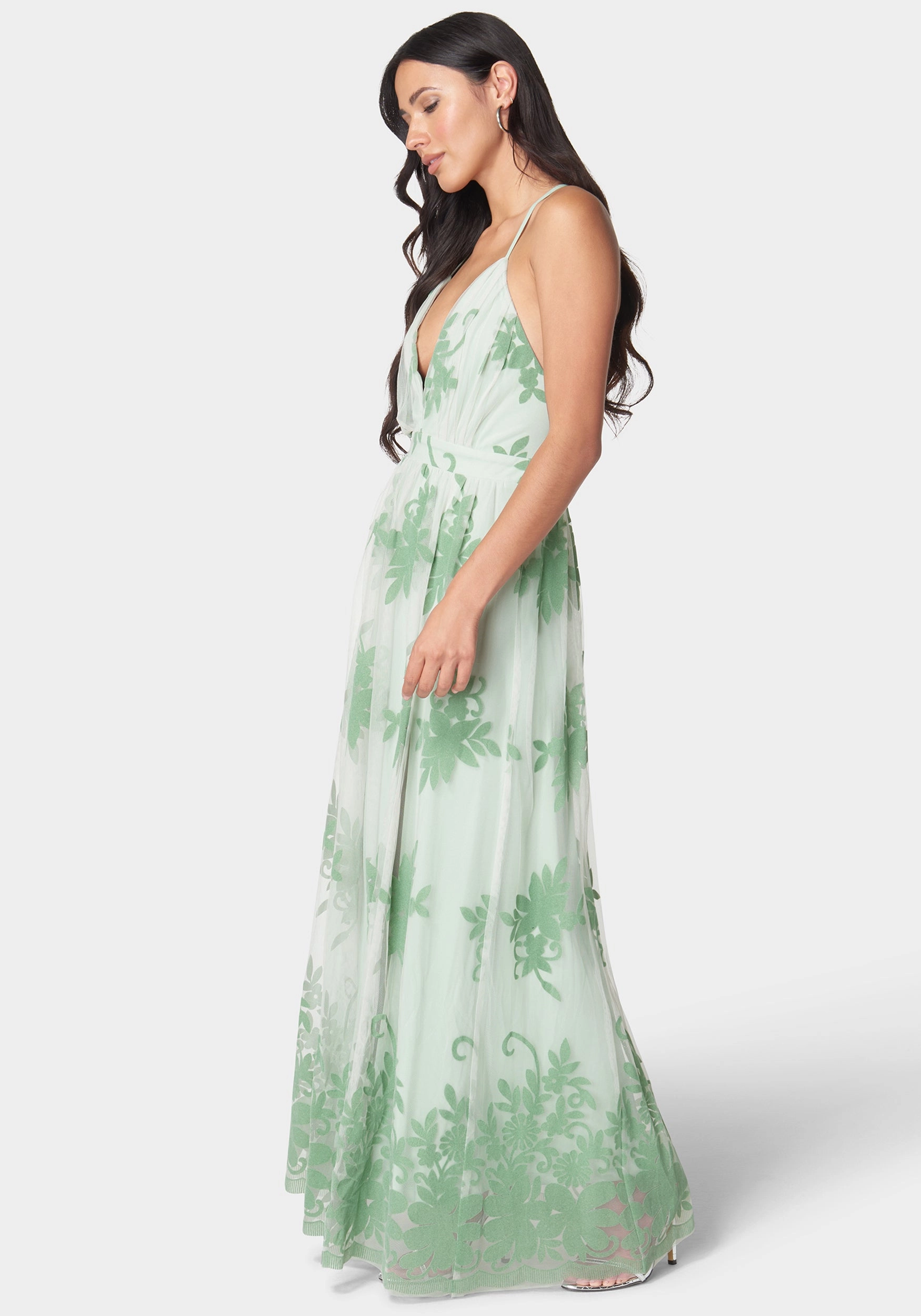 Family Glow Plunge Neck Embroidered Maxi Dress