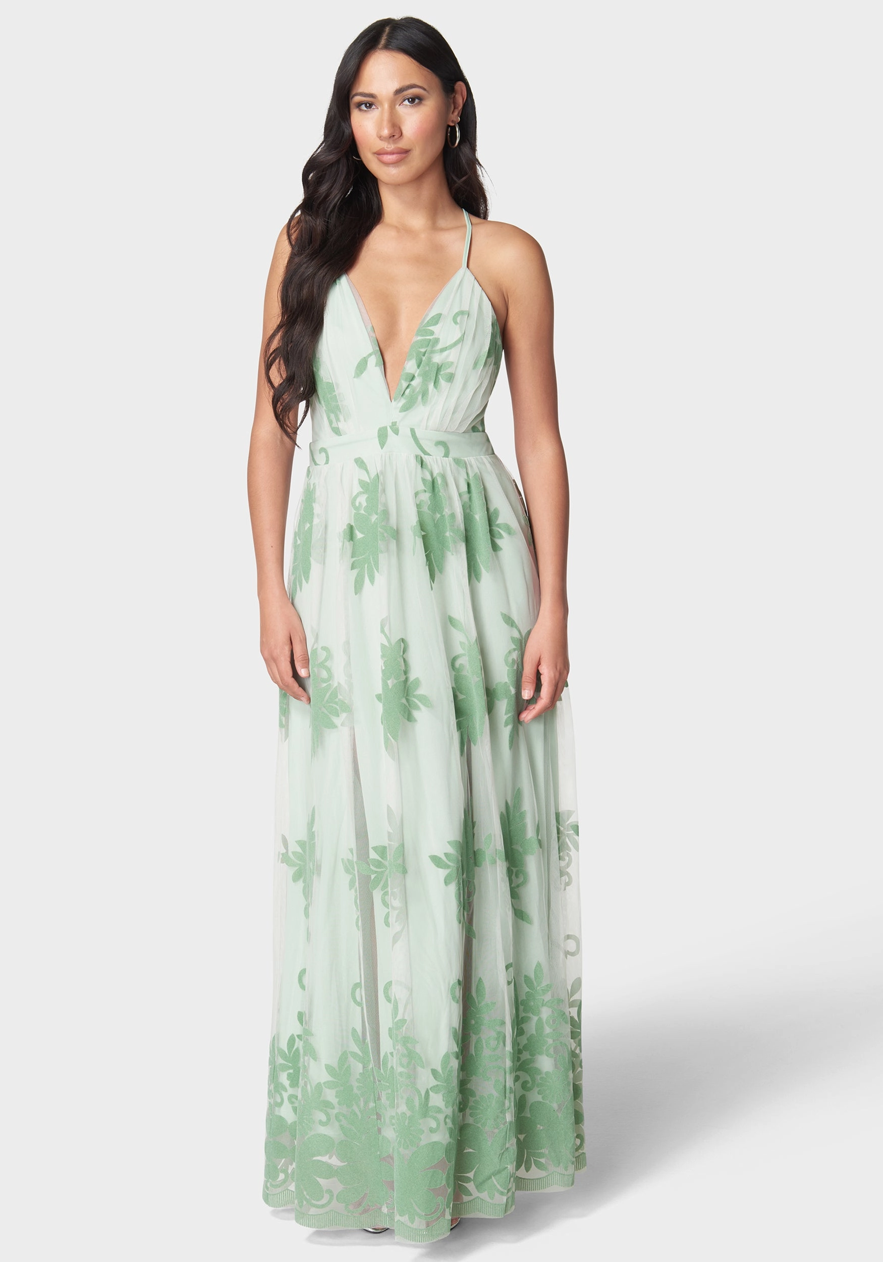 Plunge Neck Embroidered Maxi Dress Must-have Eco-Lining