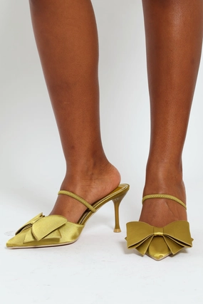 Pointed Big Bow Detail Stiletto Heel - Chartreuse Shock Resistant