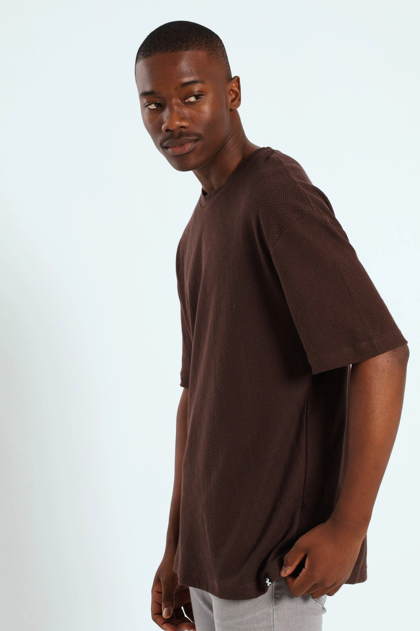 Pointelle Textured Tee - Dark Brown Brushed Interior Lining Zero Waste Production