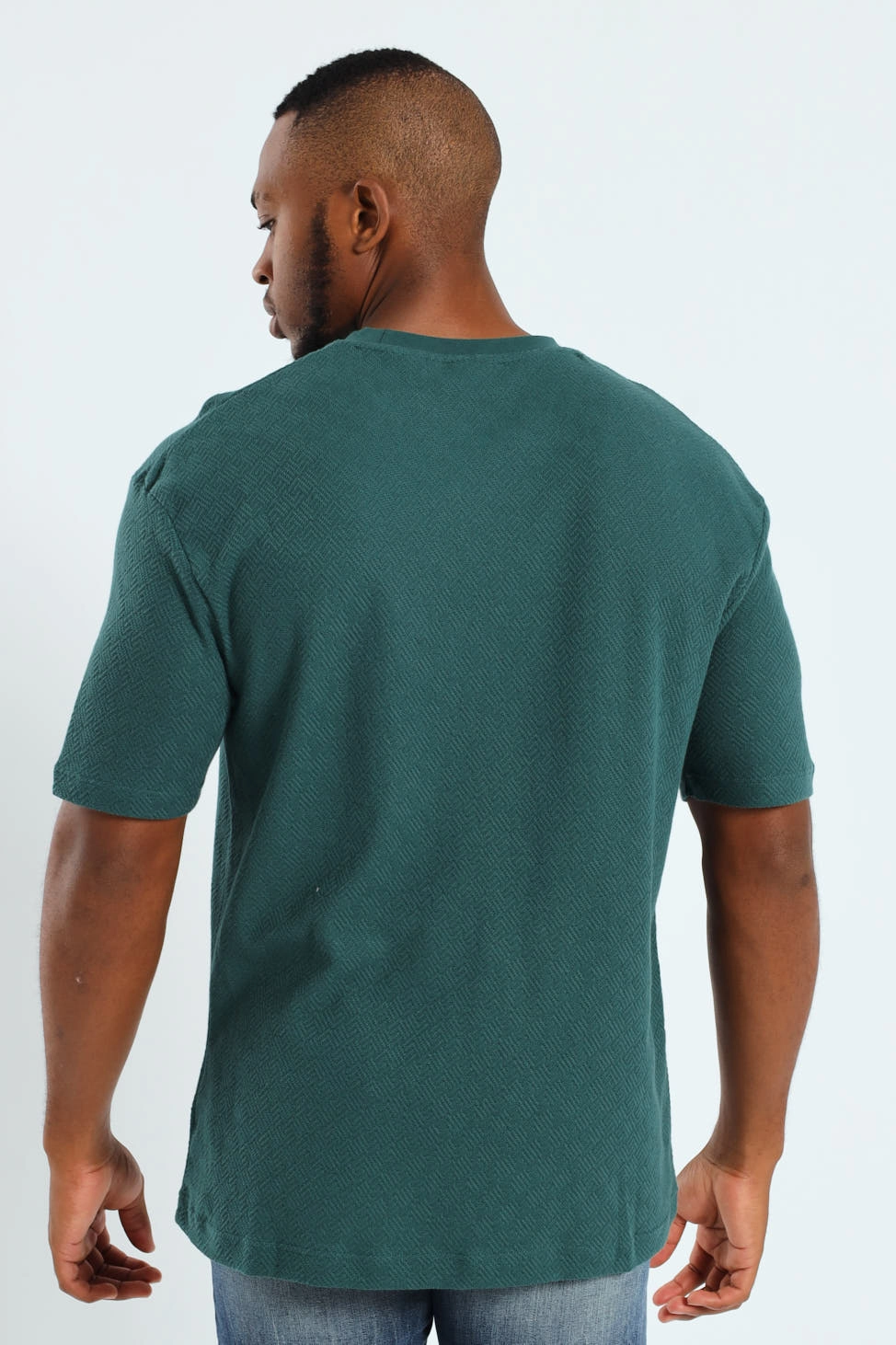 Flexible Cuff Design Minimalist Apparel Pointelle Textured Tee - Forest Green
