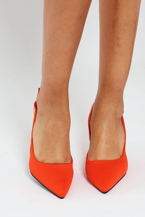 Bridal Footwear with Style Pointy Sling Back Kitten Heel - Orange