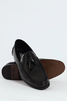 Soft Texture Tassle Loafer - Black