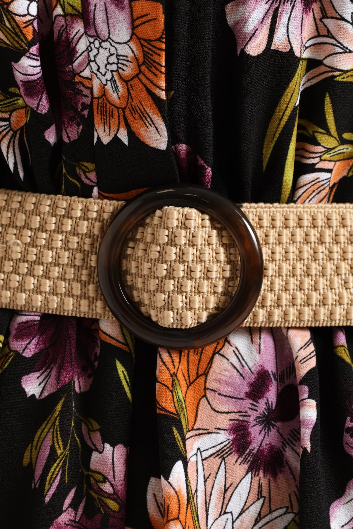 Short Sleeve Raffia Belt Utility Mini Dress - Multi Fit Base