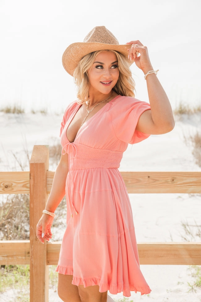 Urban Cowgirl Coral V-Neck Smocked Dress FINAL SALE Soft Movement