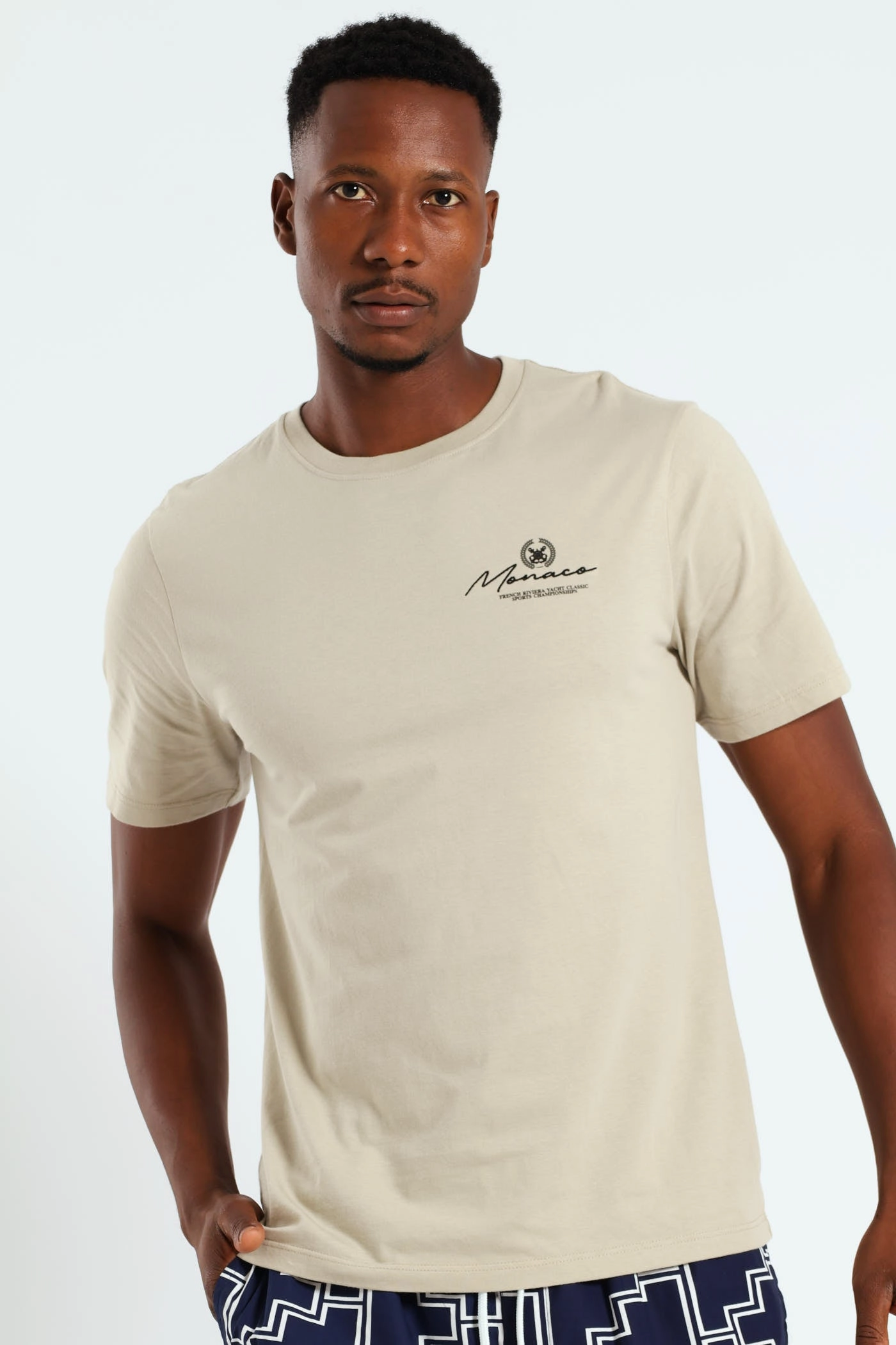 Effortless Vibe Yacht Championships Front & Back Embroidered Tee - Stone