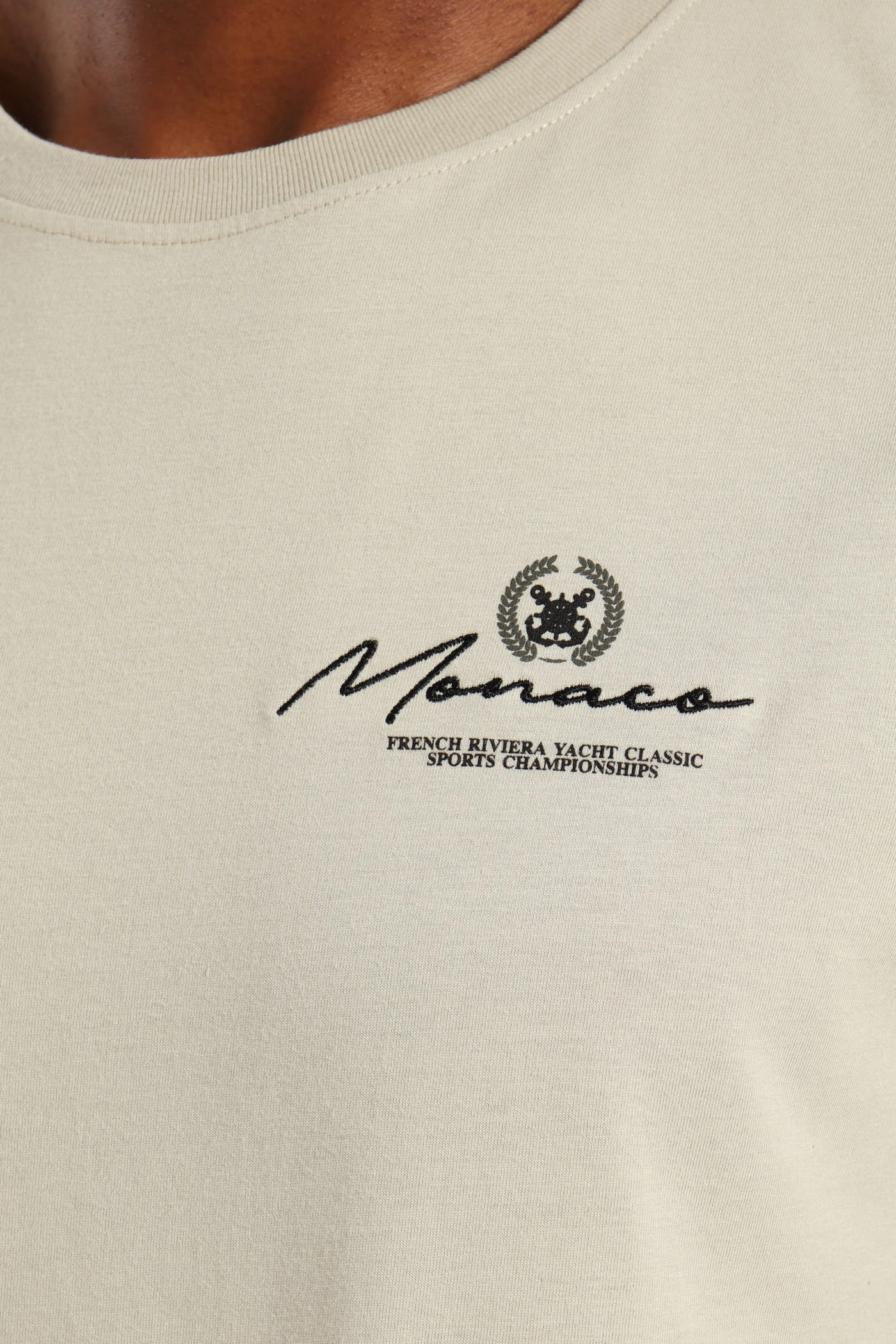 Fashionable Ease Beaded details Yacht Championships Front & Back Embroidered Tee - Stone