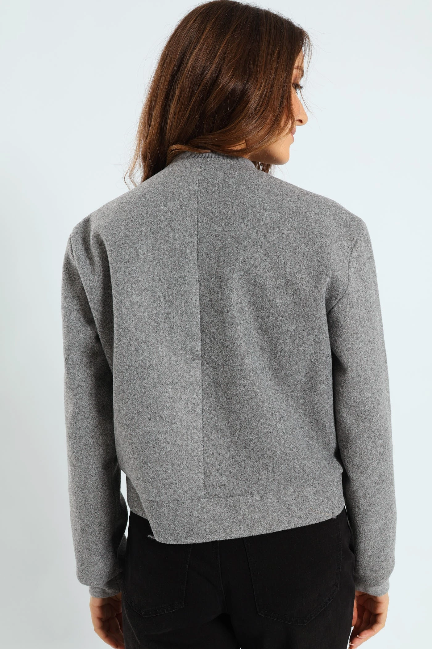 Preppy Melton Bomber Jacket - Charcoal Melange Seamless Edge Finishing