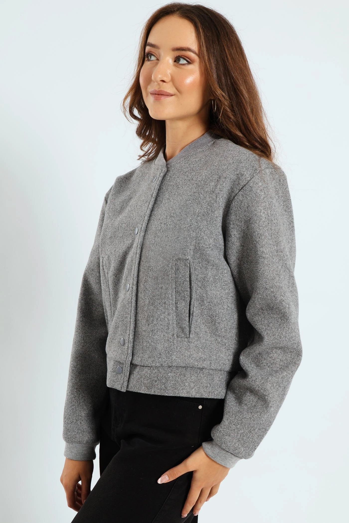 Preppy Melton Bomber Jacket - Charcoal Melange Eco Friendly Fabric Flexible Elbow Patches