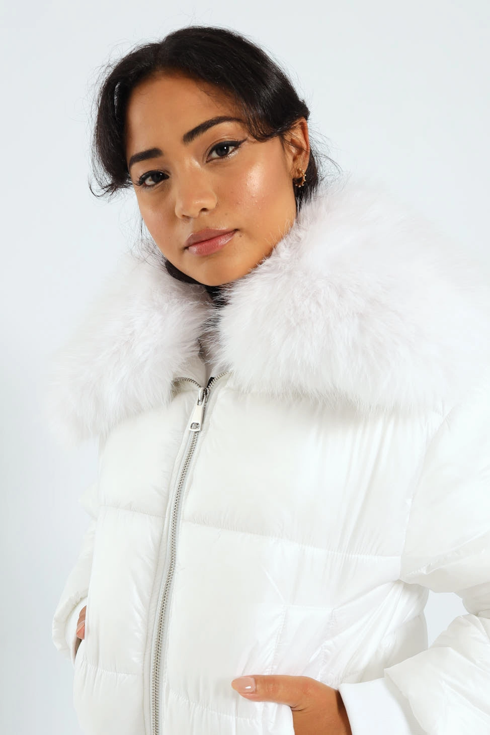 Weather Ready Roll With It Puffer Jacket With Fur Collar - White