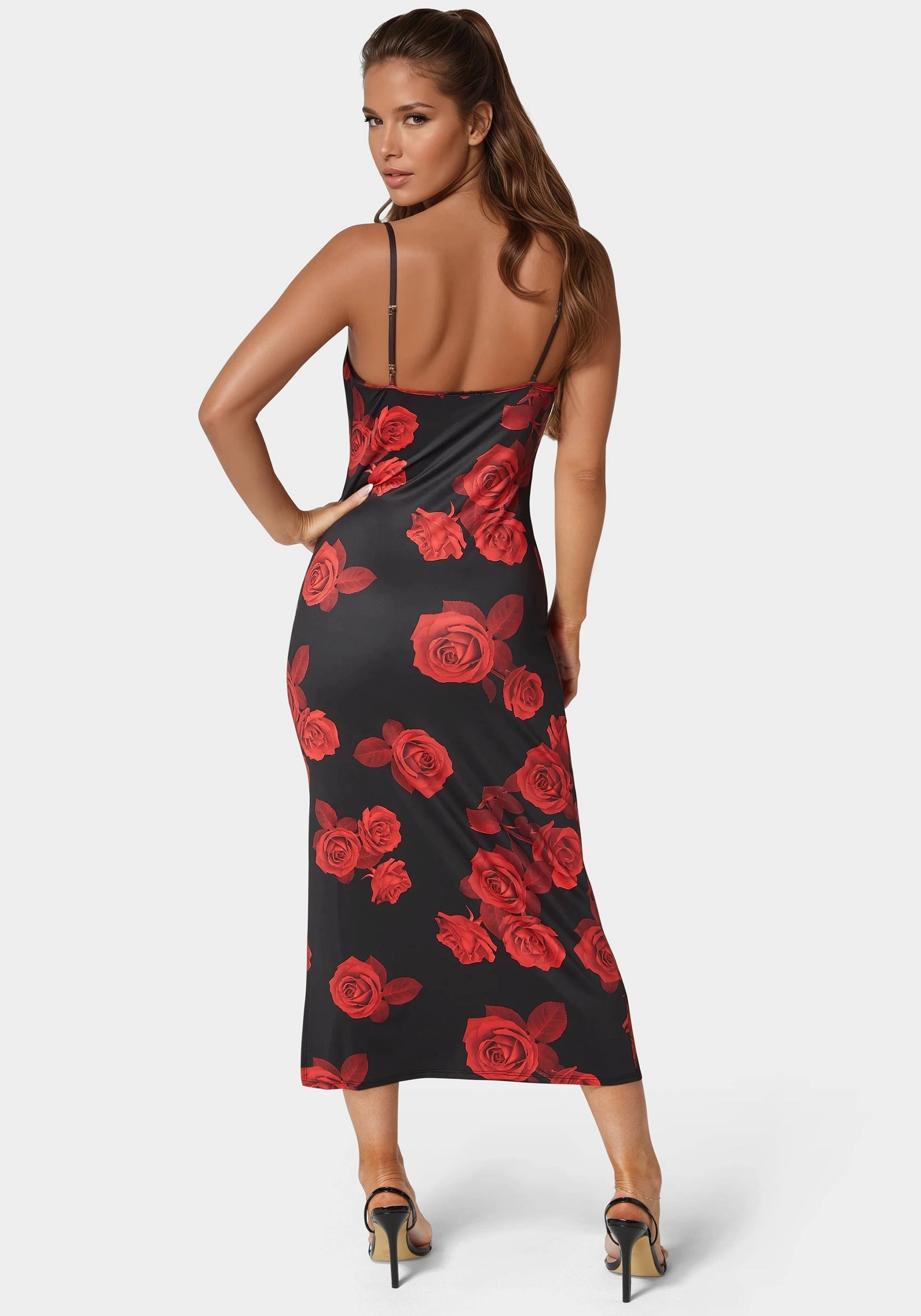 Wrinkle-Free-Finish Layered Style Printed Jersey Maxi Slip Dress