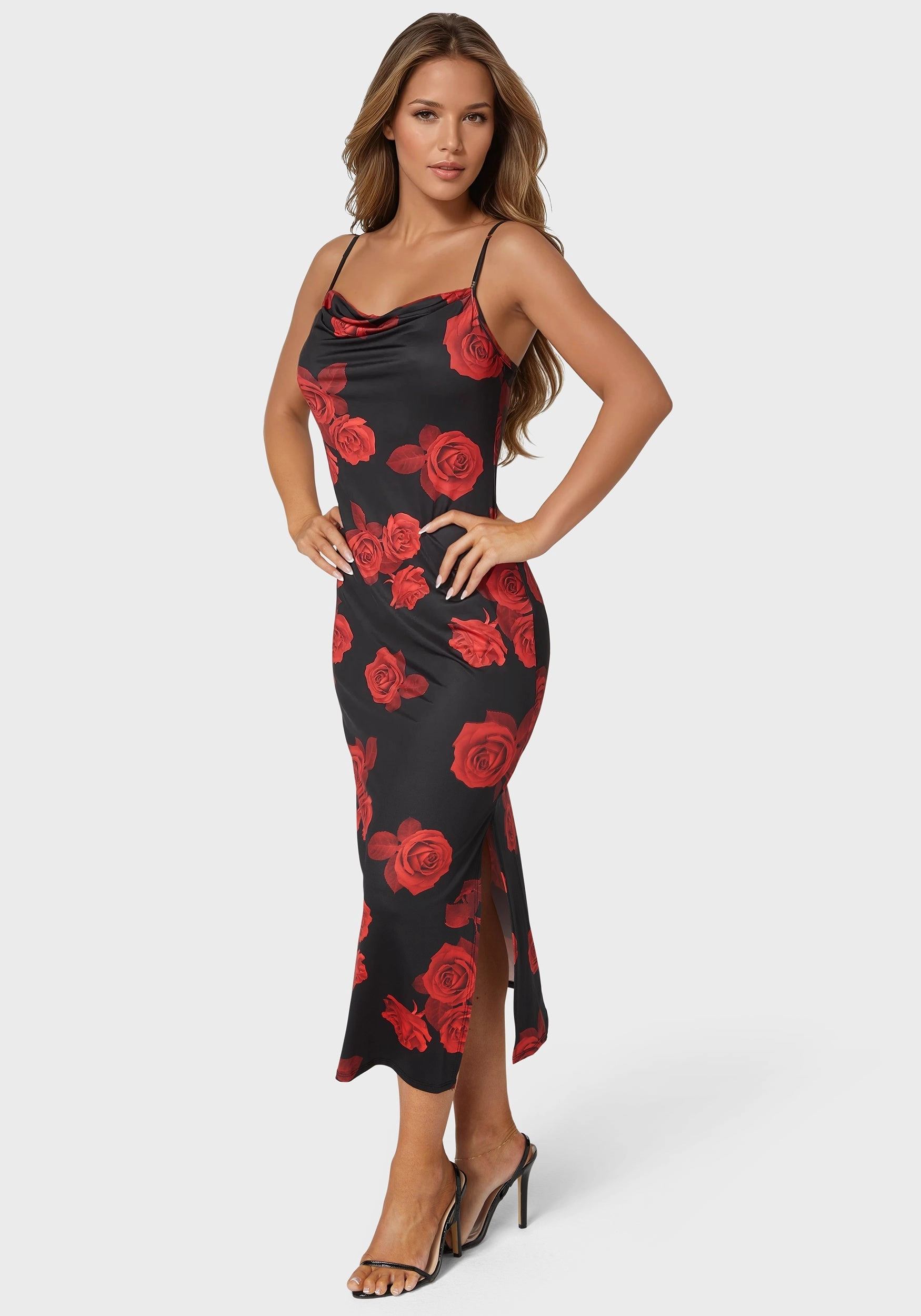 Soft Weave Drawstring-Closure Printed Jersey Maxi Slip Dress