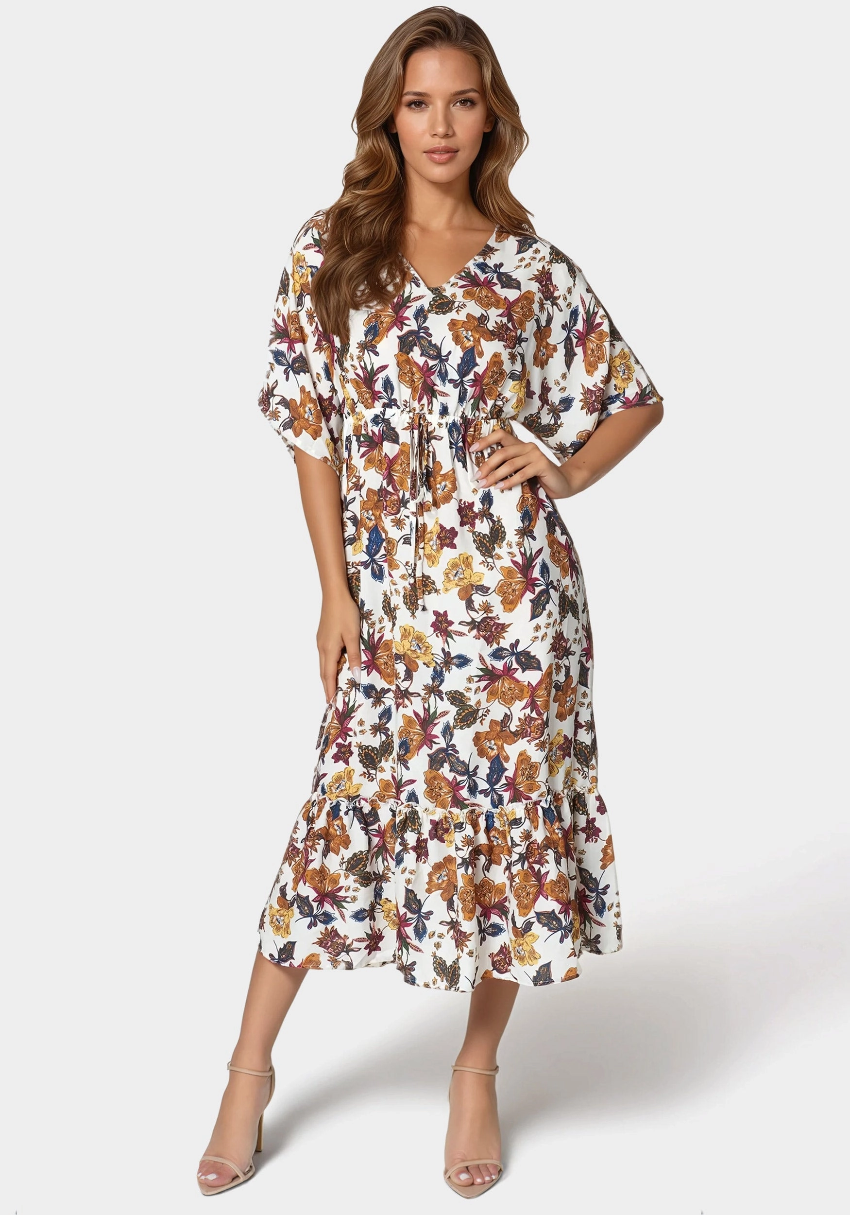 Printed Kimono Dress Layered Look