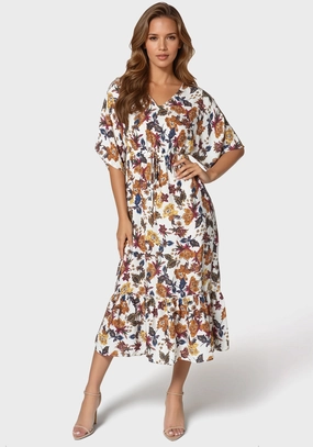Printed Kimono Dress Layered Look