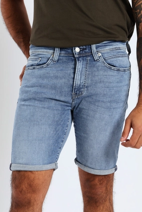 Printed Pattern Vintage Denim Short - Mid Wash Regular Fit