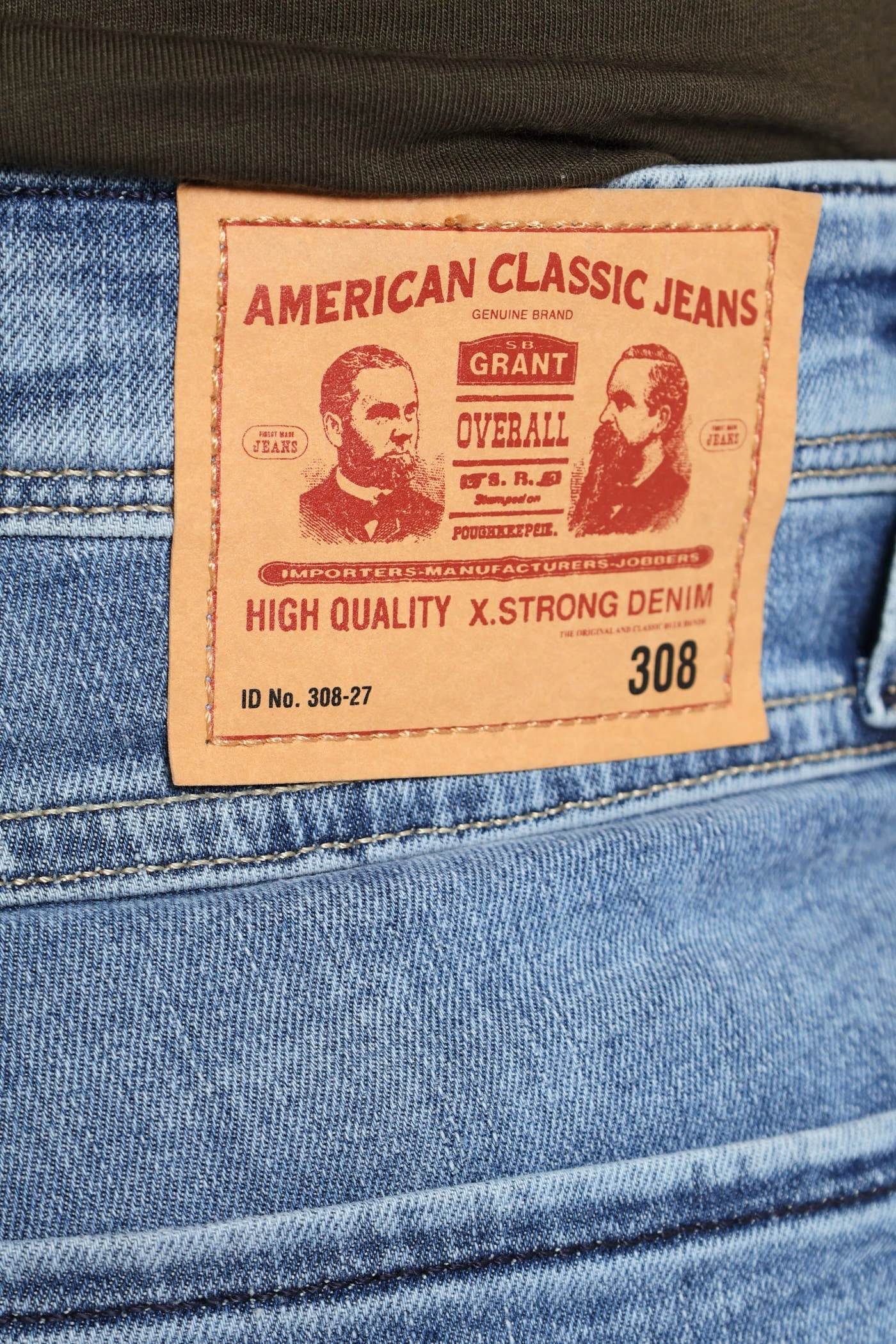 Printed Pattern Vintage Denim Short - Mid Wash Durable Weave Nylon Material