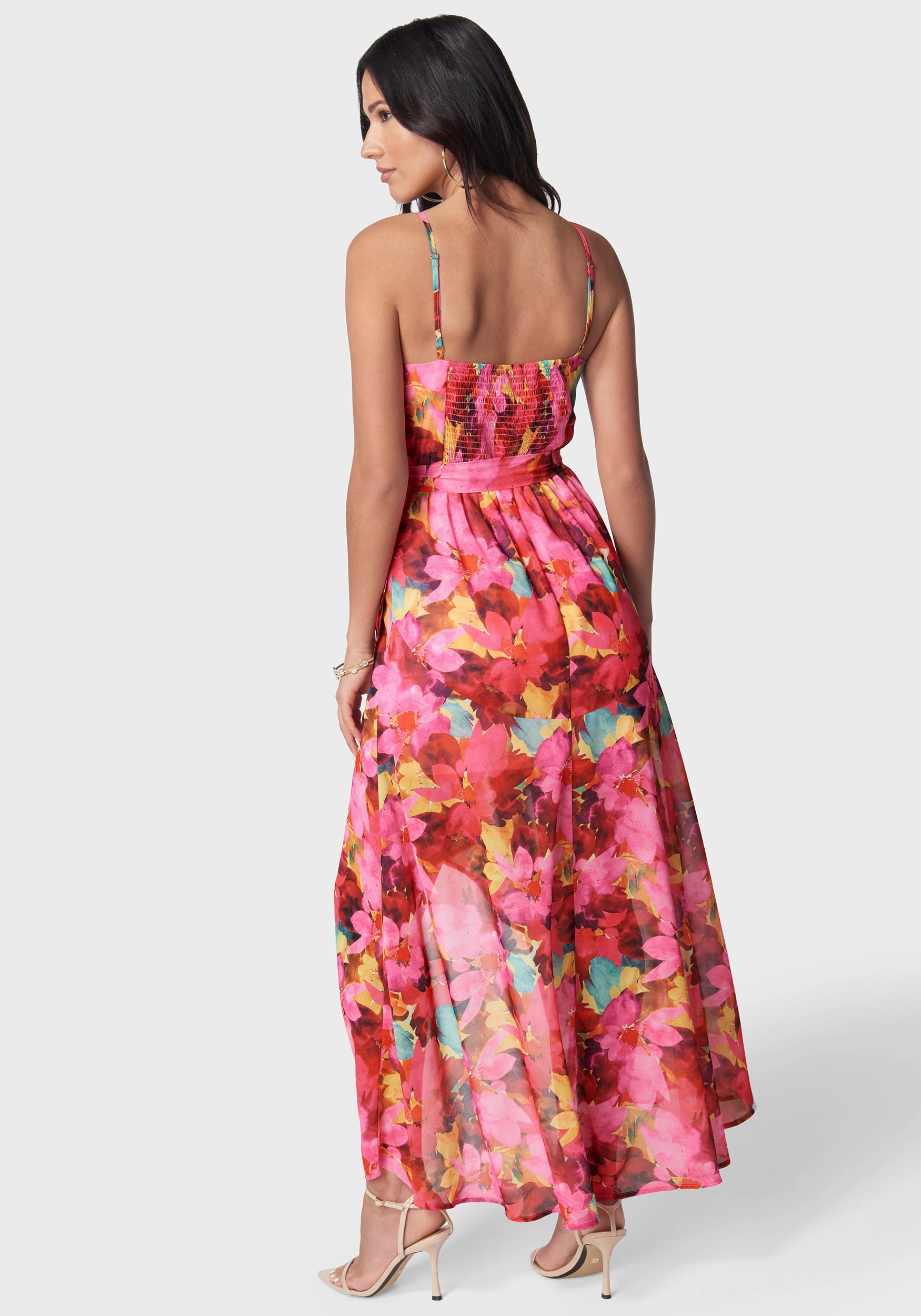 Printed Ruffle Wrap Maxi Dress Lounge Base Elegant Detail
