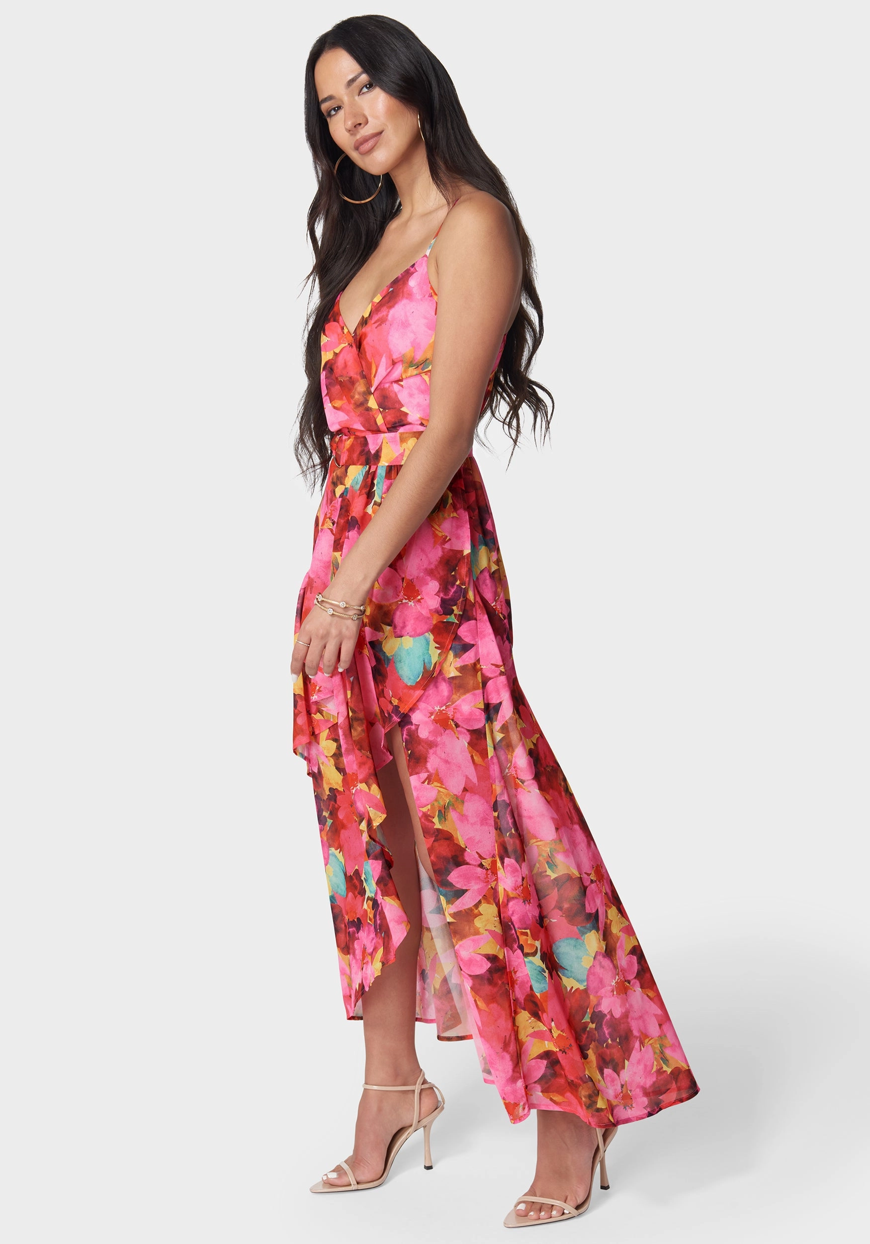 Printed Ruffle Wrap Maxi Dress Blue Sky