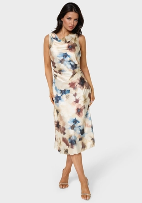 Dreamy Flow Trend Texture Printed Satin Cowl Maxi Dress