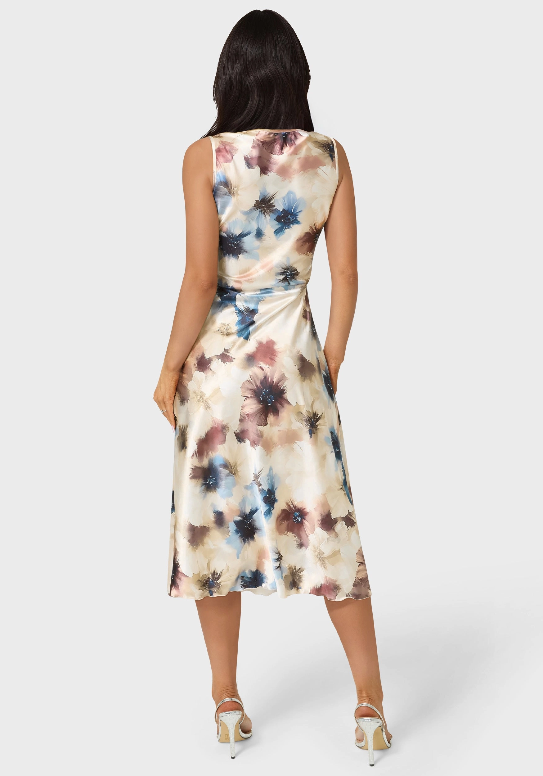 Baby-Shower Cool Drape Printed Satin Cowl Maxi Dress