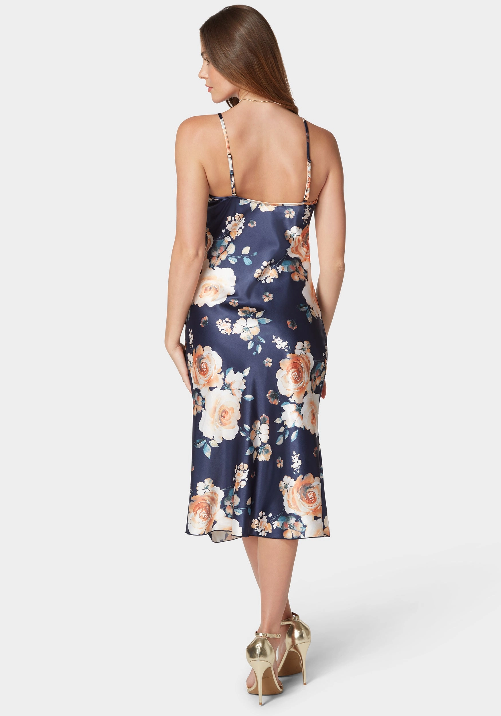 Printed Satin Slip Midi Dress Soft Touch Stylish and Simple