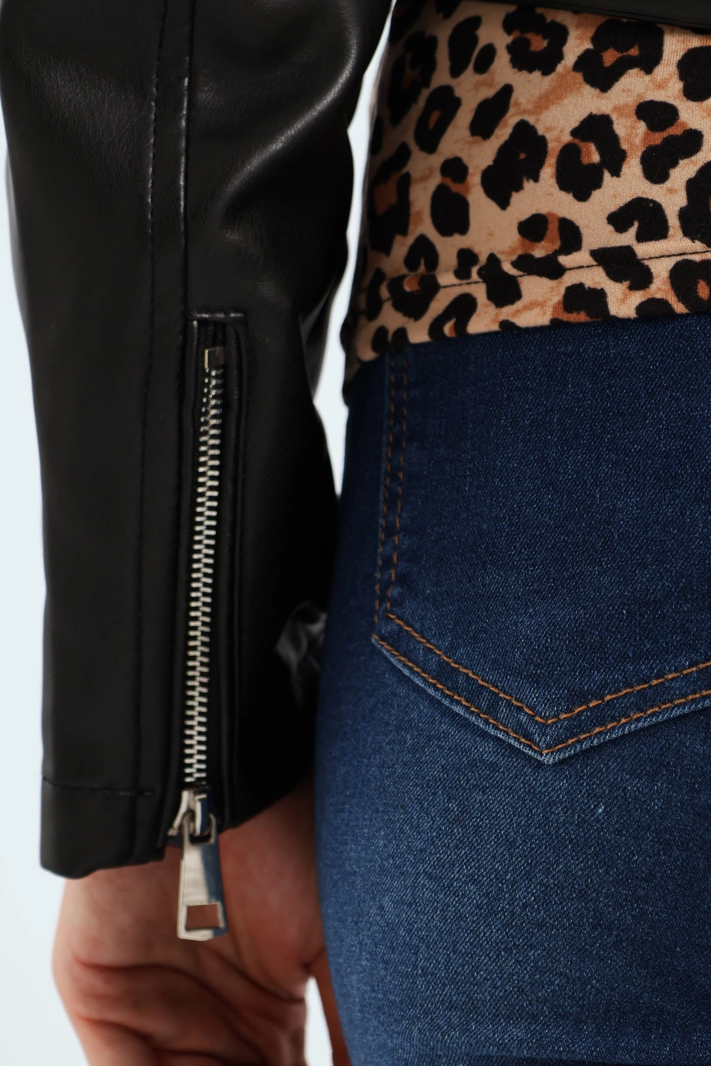 Pu Biker Jacket With Epaulettes - Black Recycled Material Blend Athletic Tailored Fit