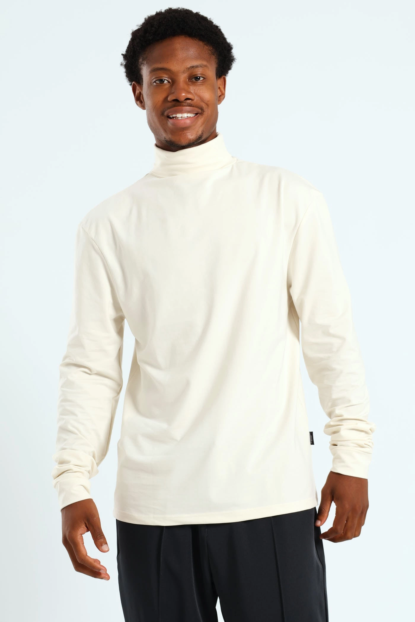 Holiday Outfit Style Long Sleeve Rollneck Tee - Cream