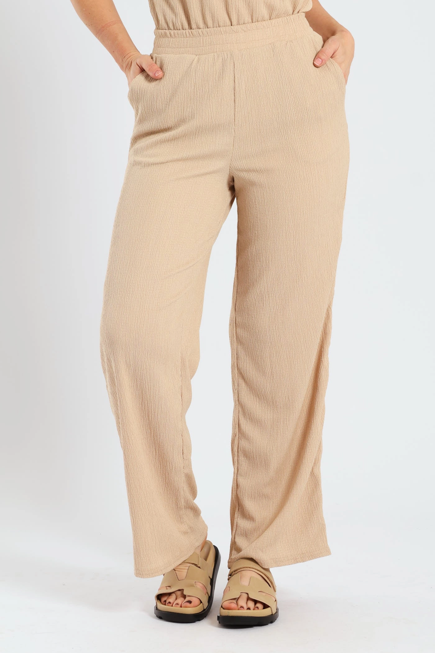 Pull On Crinkle Wideleg Pants - Stone Clean Cut AntiPilling