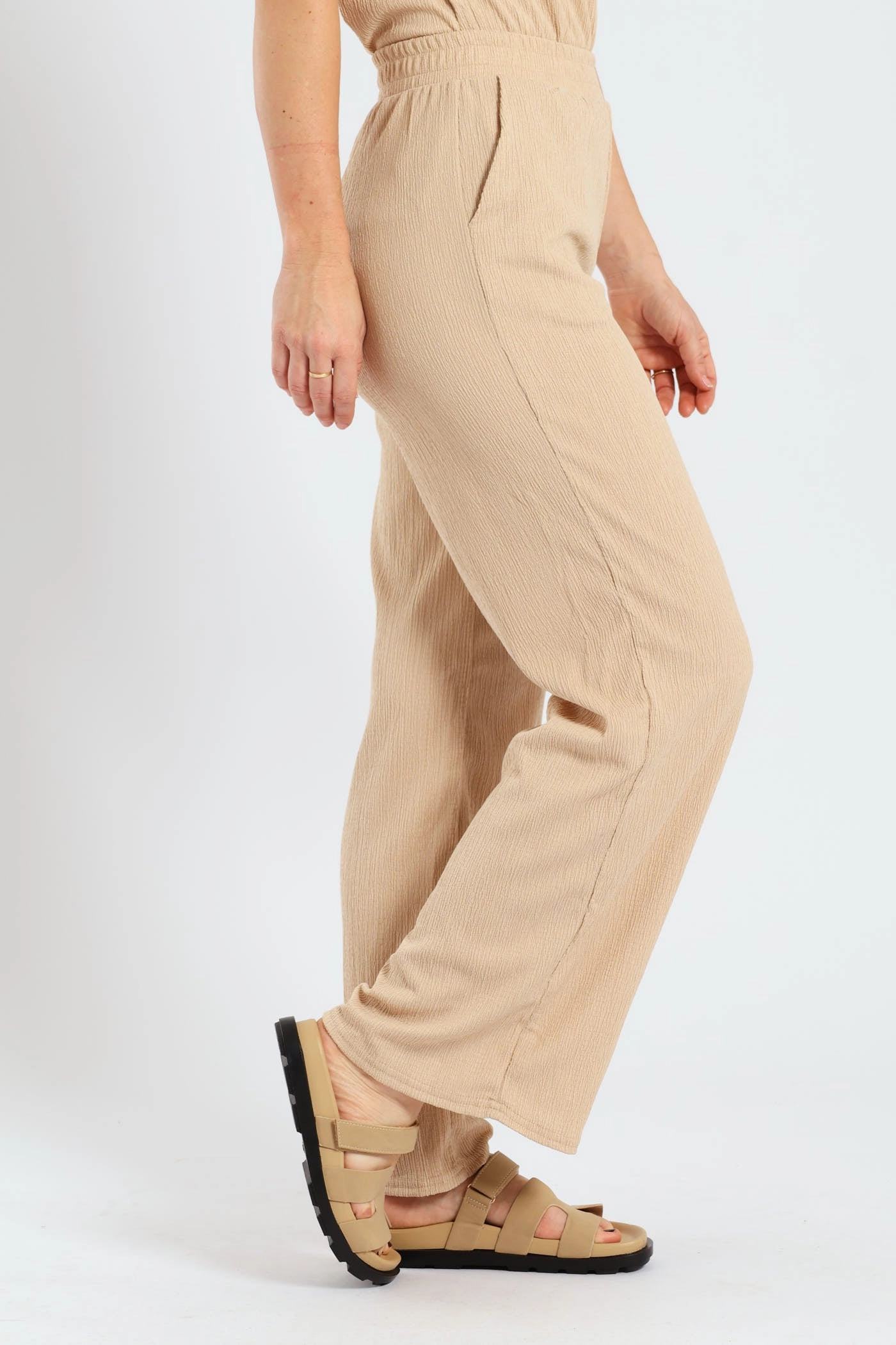 FadeResistant StaticDissipativeFabric Pull On Crinkle Wideleg Pants - Stone