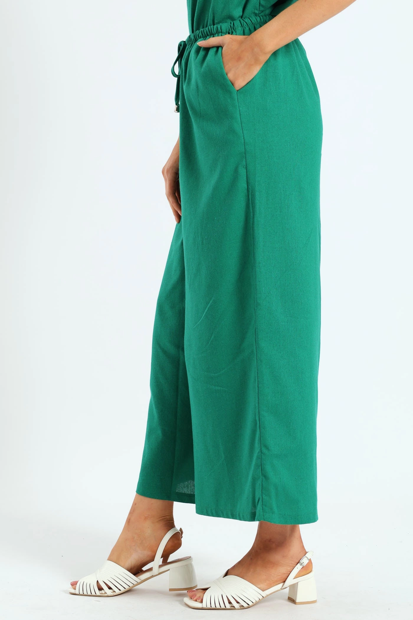 Pull On Drapey Capri Pants - Meadow Green Comfy Look Laser cut