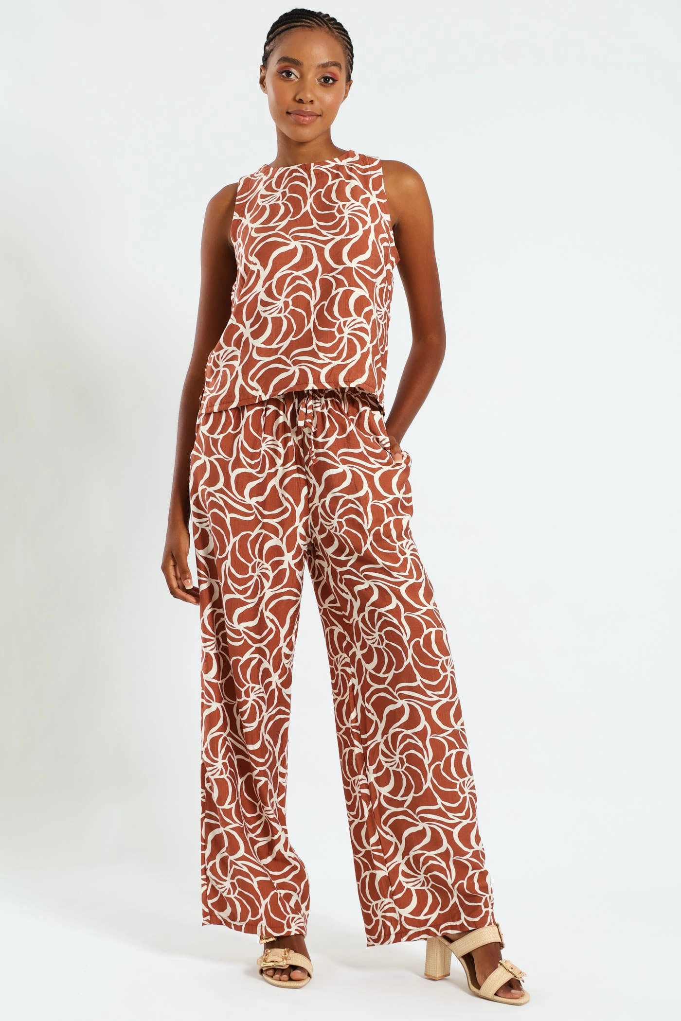 Air Circulation Pull-On Drawstring Wideleg Pant - Rust/Cream