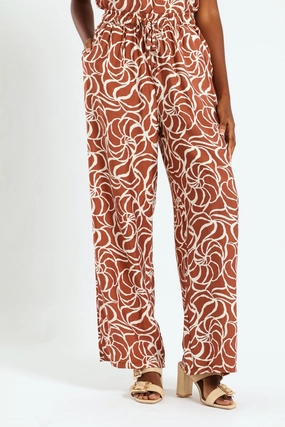 Pull-On Drawstring Wideleg Pant - Rust/Cream Multi-Purpose Wear