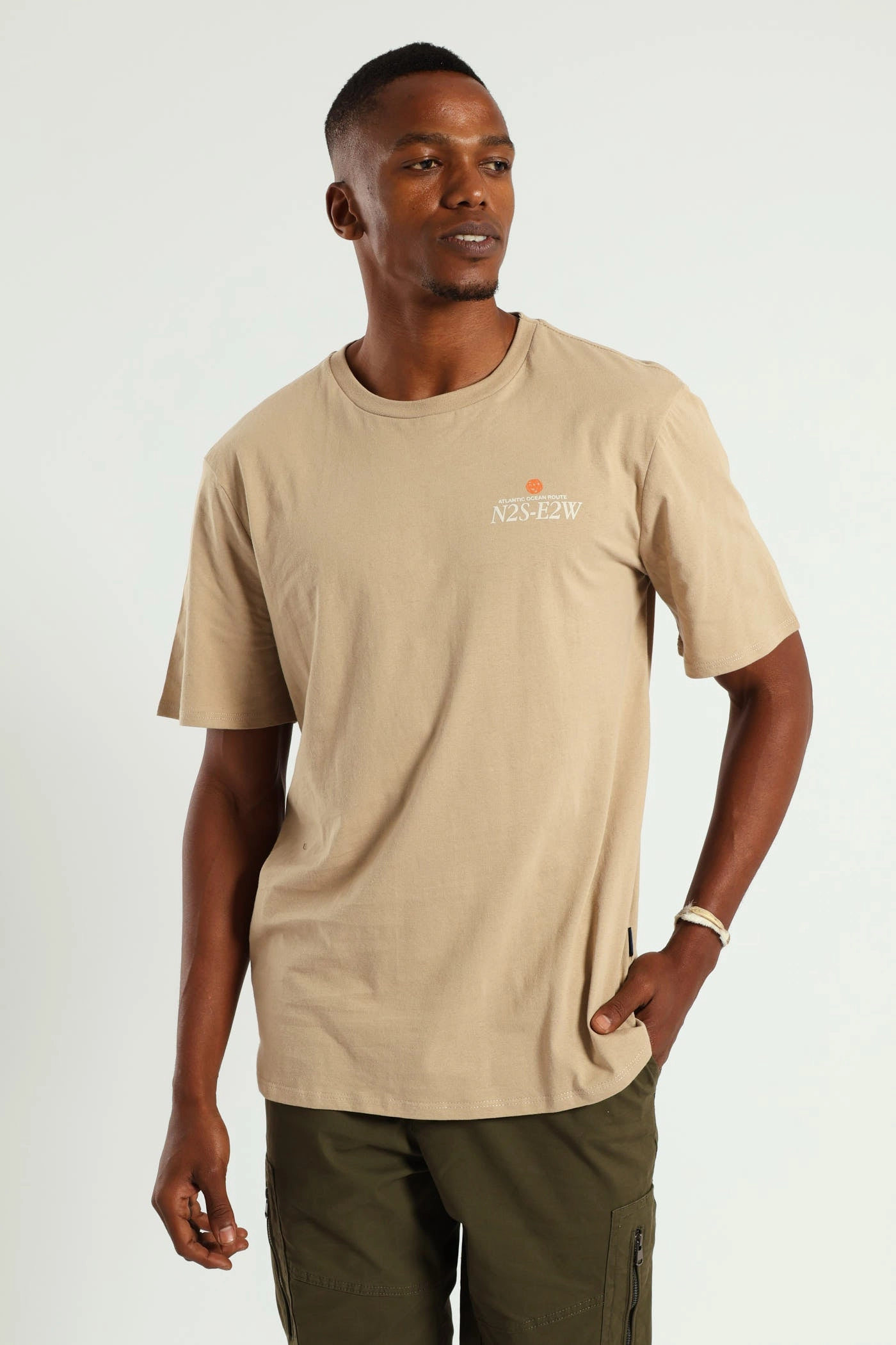Chilly Day Essentials Atlantic Ocean Route Front & Back Print Tee - Taupe