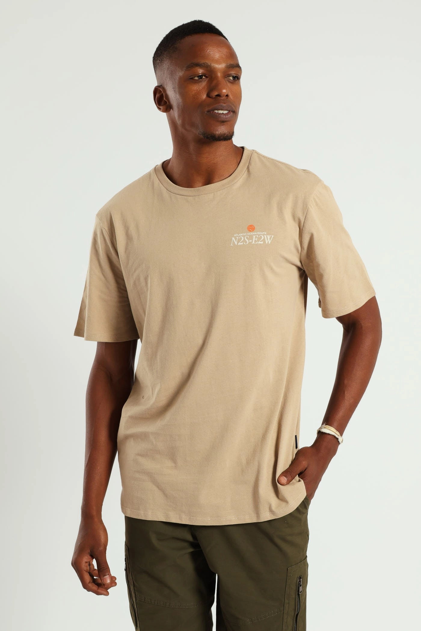 Atlantic Ocean Route Front & Back Print Tee - Taupe Daily Favorite