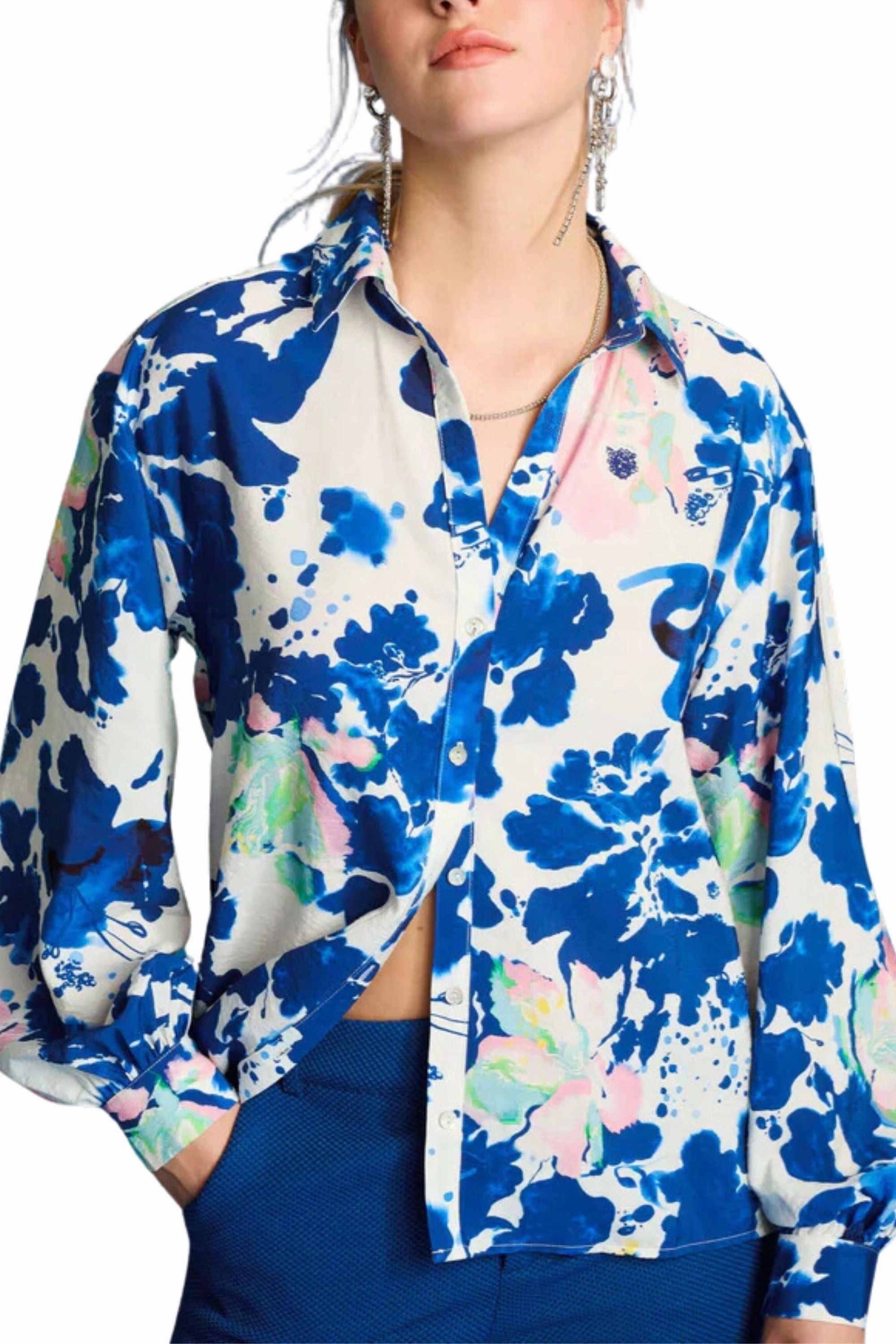 VIOLET CRANE BIRDS BLOUSE - SP7729 Quick Dry Fabric Technology
