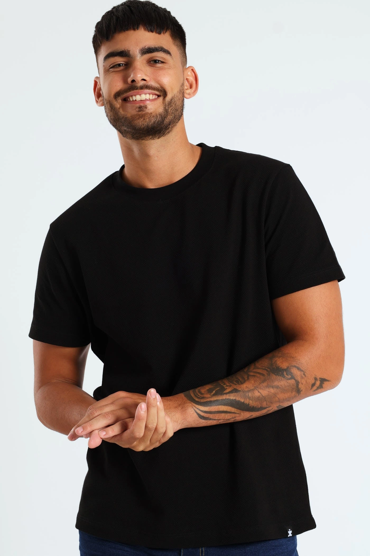 Cozy and Comfortable Waffle Crew Tee - Black