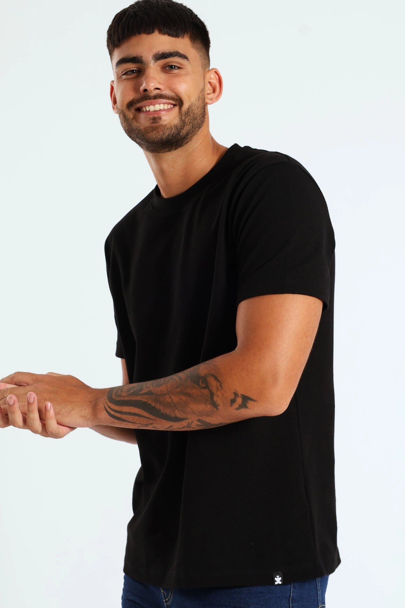 Versatile and Comfortable Waffle Crew Tee - Black