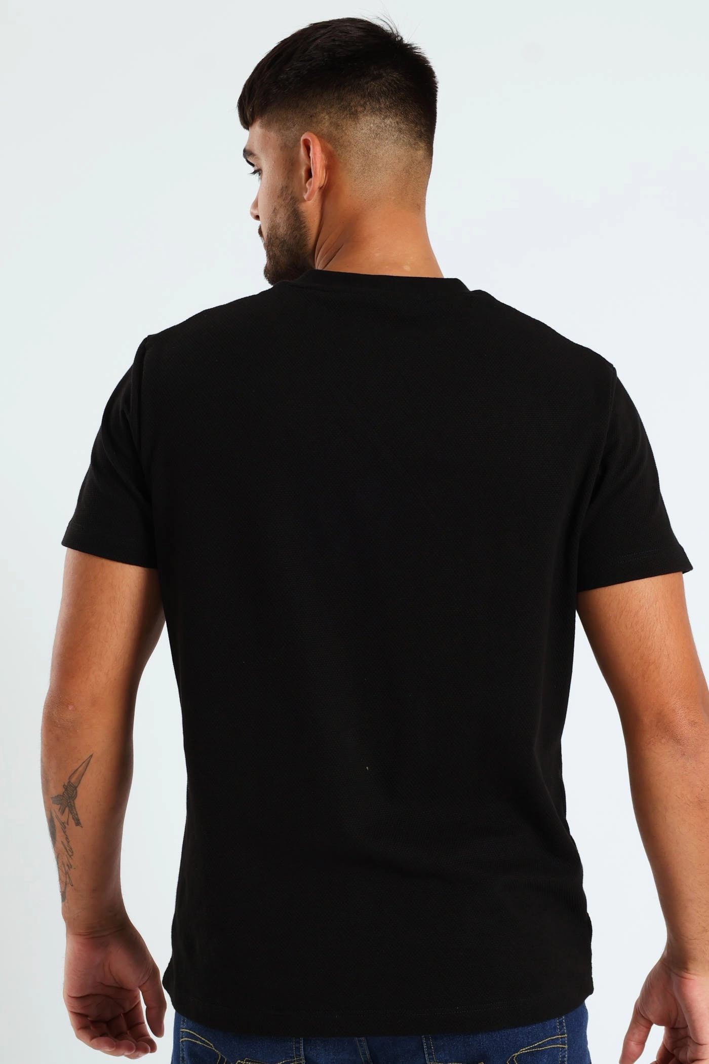 simple design Waffle Crew Tee - Black