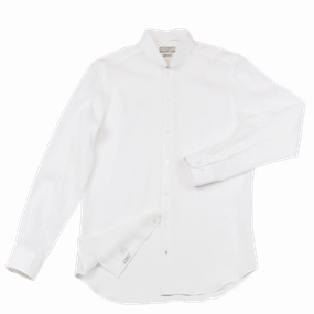 Conrad Golden Linen shirt (ice white) Layered Collar Structure