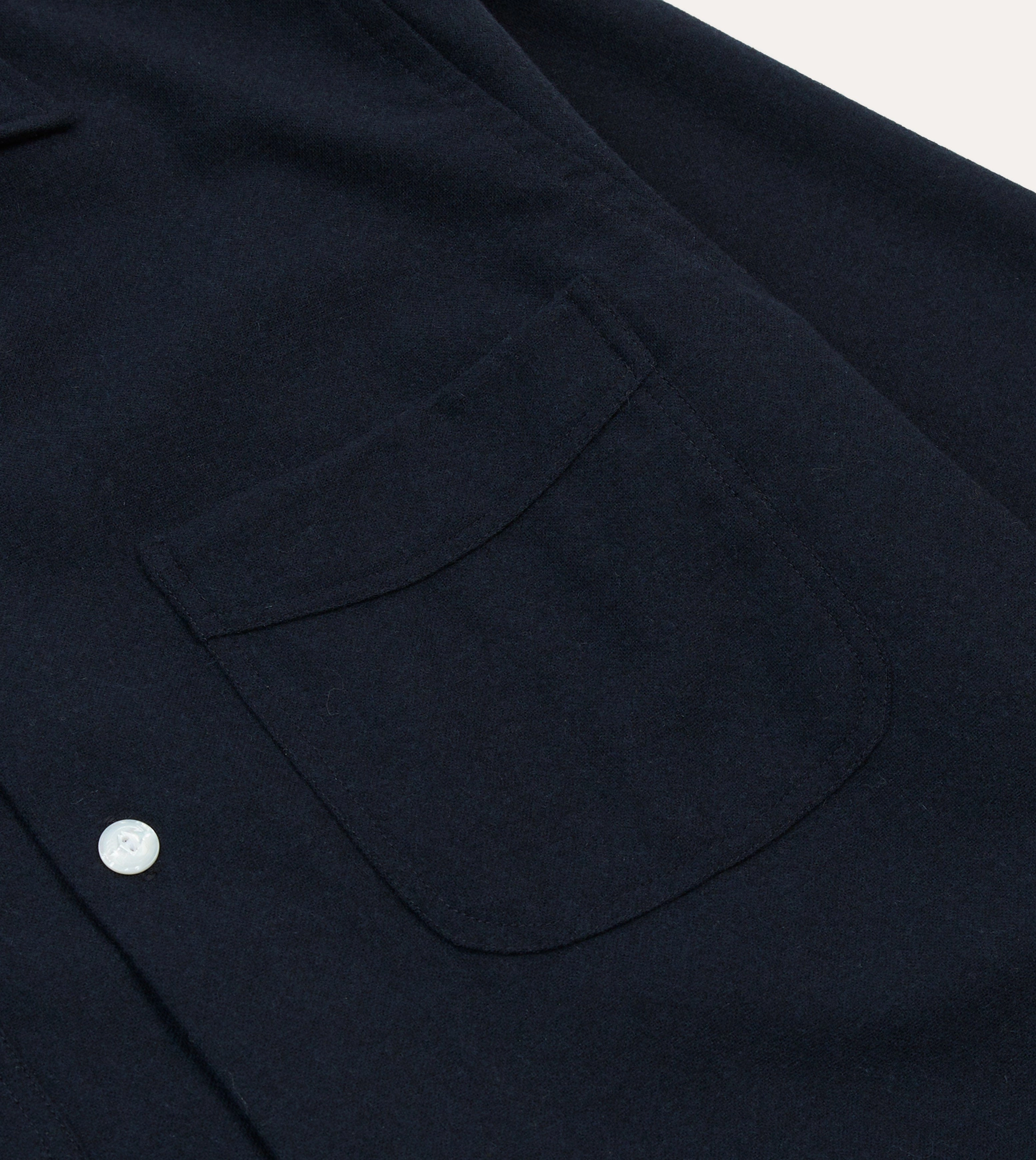 Navy Wool Four-Pocket Camp Collar Work Shirt Embroidered Detail Anniversary Special