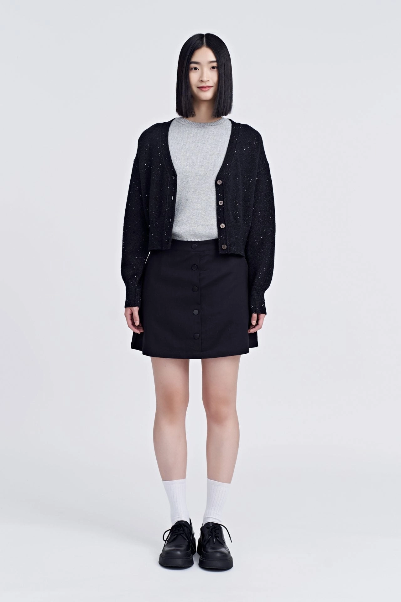 Knitted Shimmer Cardigan [AT] Button Closure Tear Resistant Weave