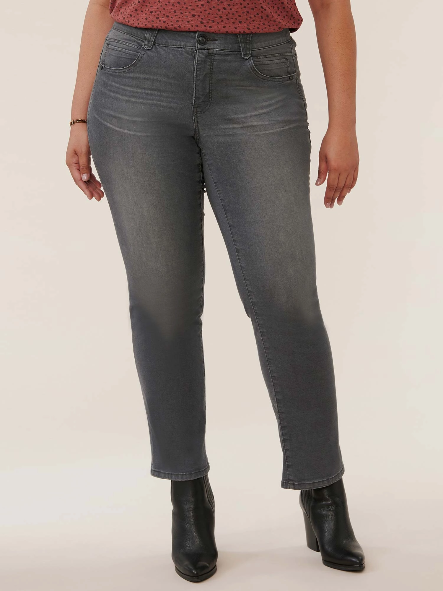 "Ab"solution? Grey Booty Lift Plus Straight Leg Jeans Anti Static Treatment Modern Fit