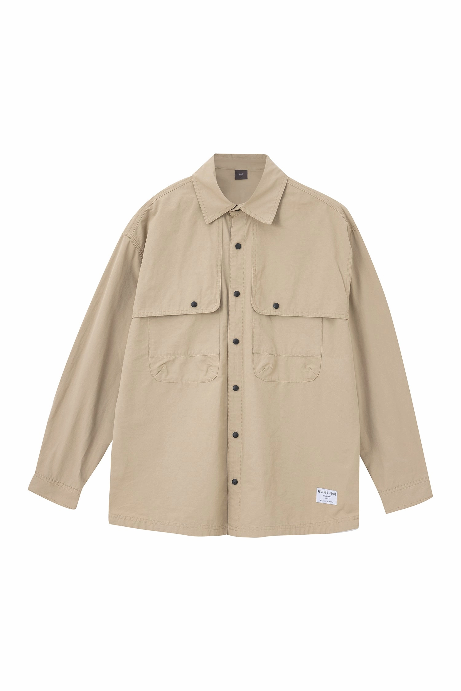 Cotton Nylon Long Sleeve Shirt - Khaki Bold Look PreShrunkCotton