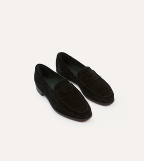 Drake's by A. Levine Black Suede Charles Mk II Goodyear Welted Penny Loafer breathable insole
