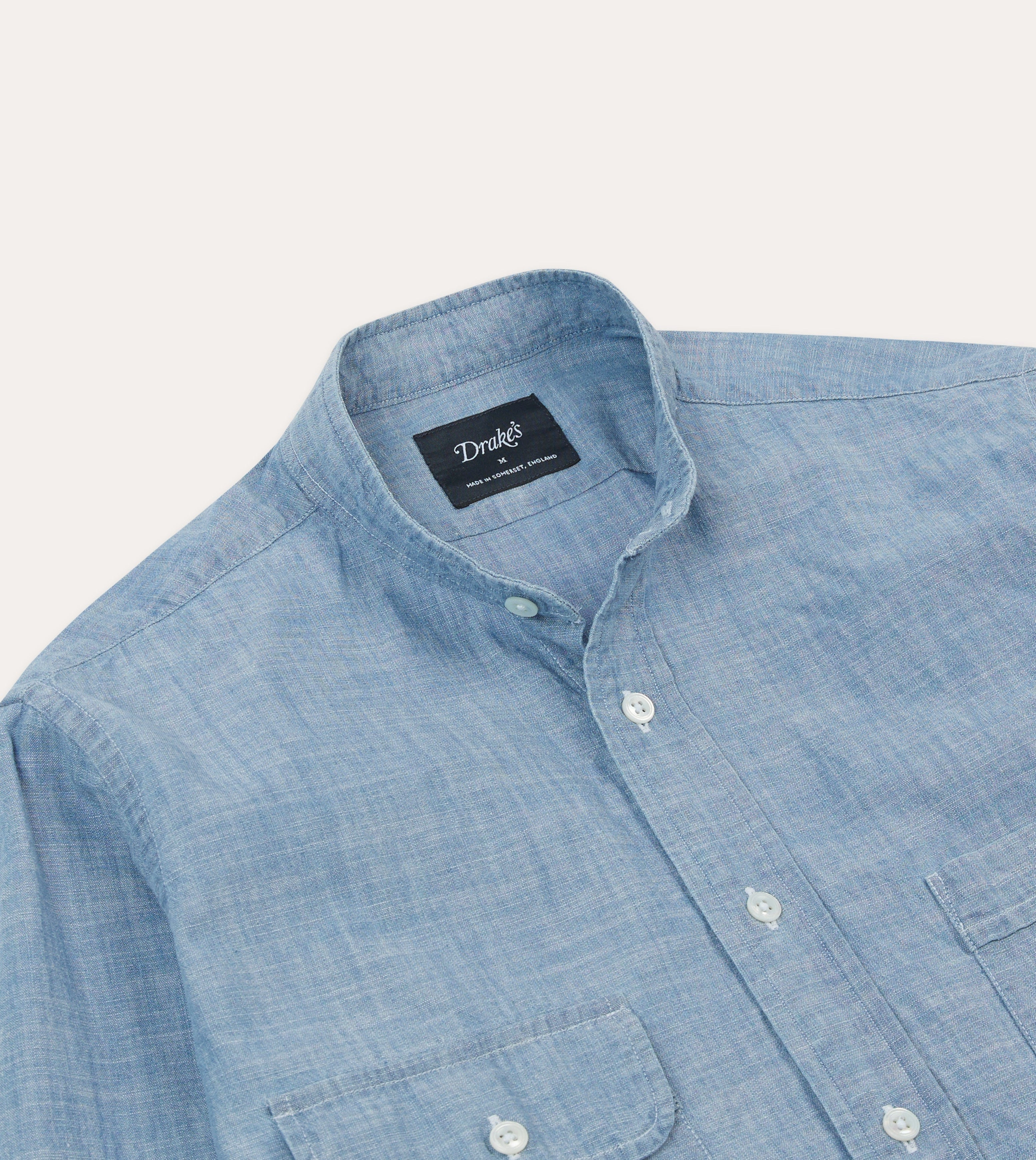 Unique Design Night Out Chambray Cotton Mandarin Collar Shirt