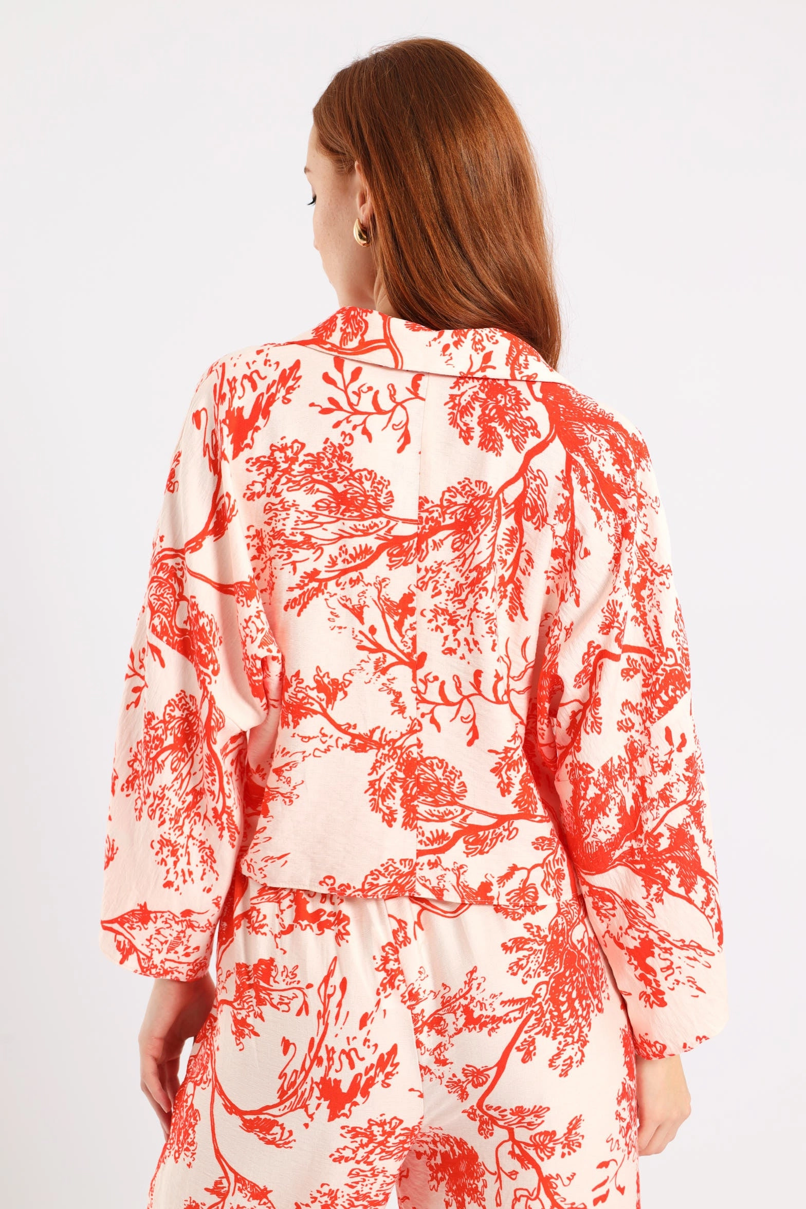 3/4 Sleeve Tie Front Linen Shirt - White/Orange Formal top ErgonomicSleeves