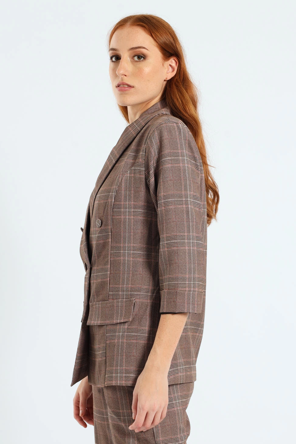 Turn Up Check Sleeve Blazer - Brown Impact Absorbing Back Panels