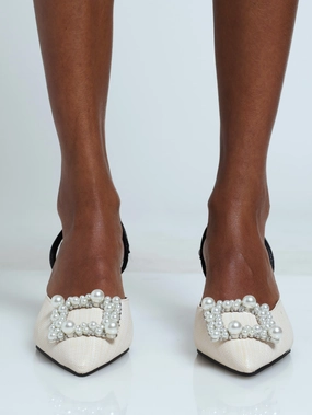 Raffia With Diamante Kitten Heels - Off White Supportive Fit