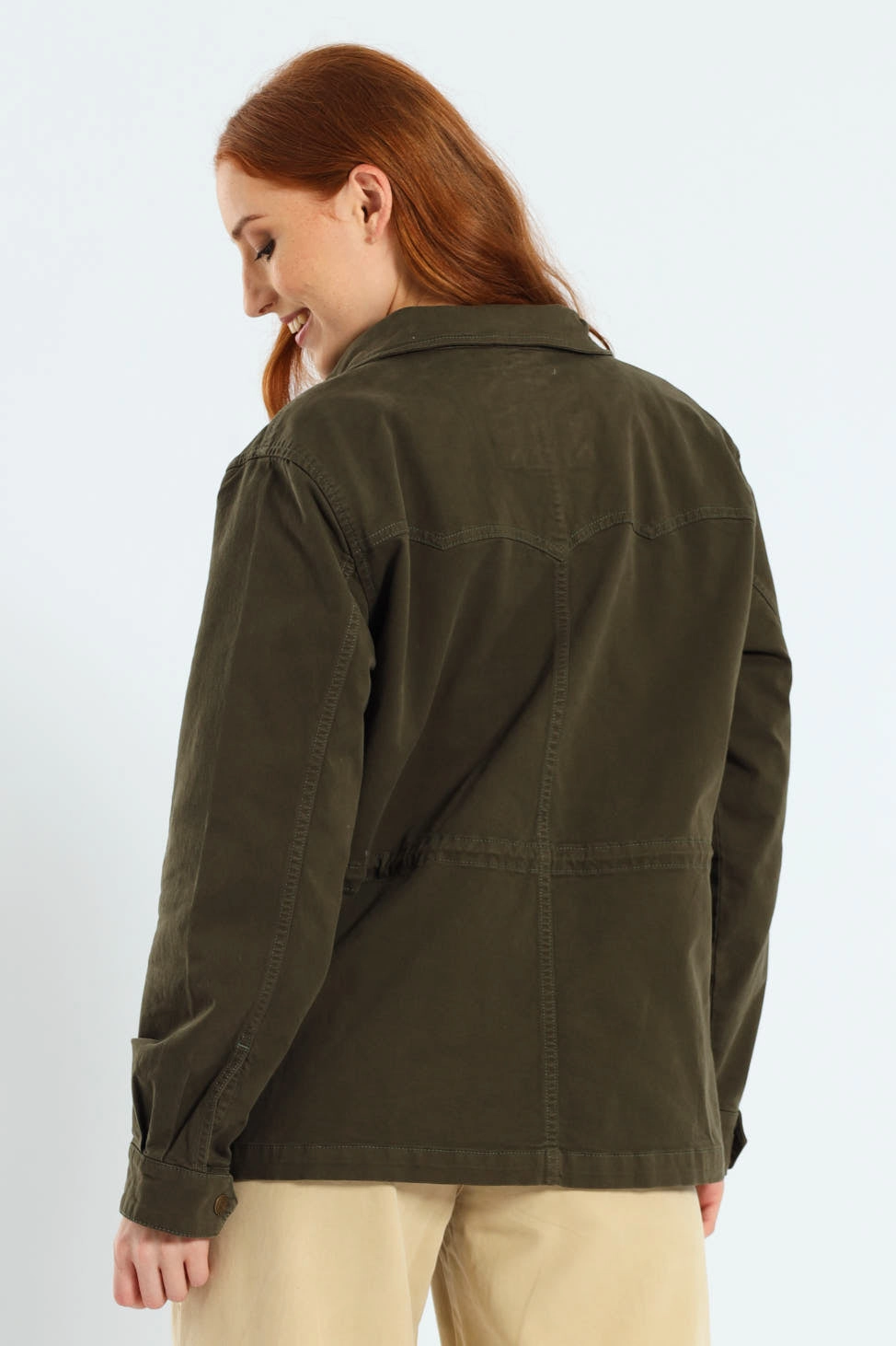 Karlie Utility Jacket - Military Green Zipper Closure System Cool Season
