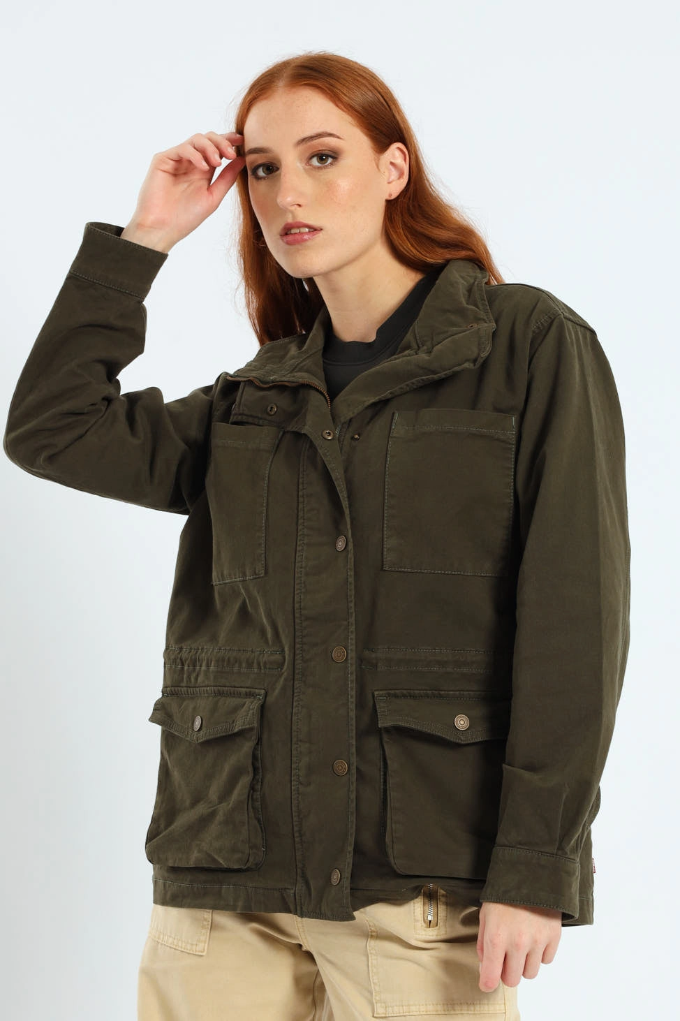 Moisture Wicking Material Thermo Regulating Karlie Utility Jacket - Military Green